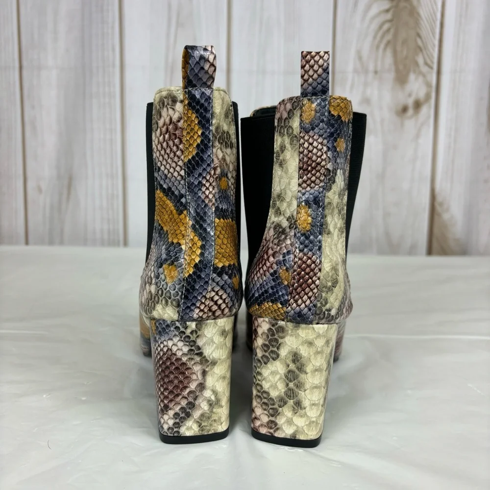 Snakeskin Colorful Pointed Toe Slip-On Sculptured Chunky Heel Ankle Booties - Picture 6 of 10